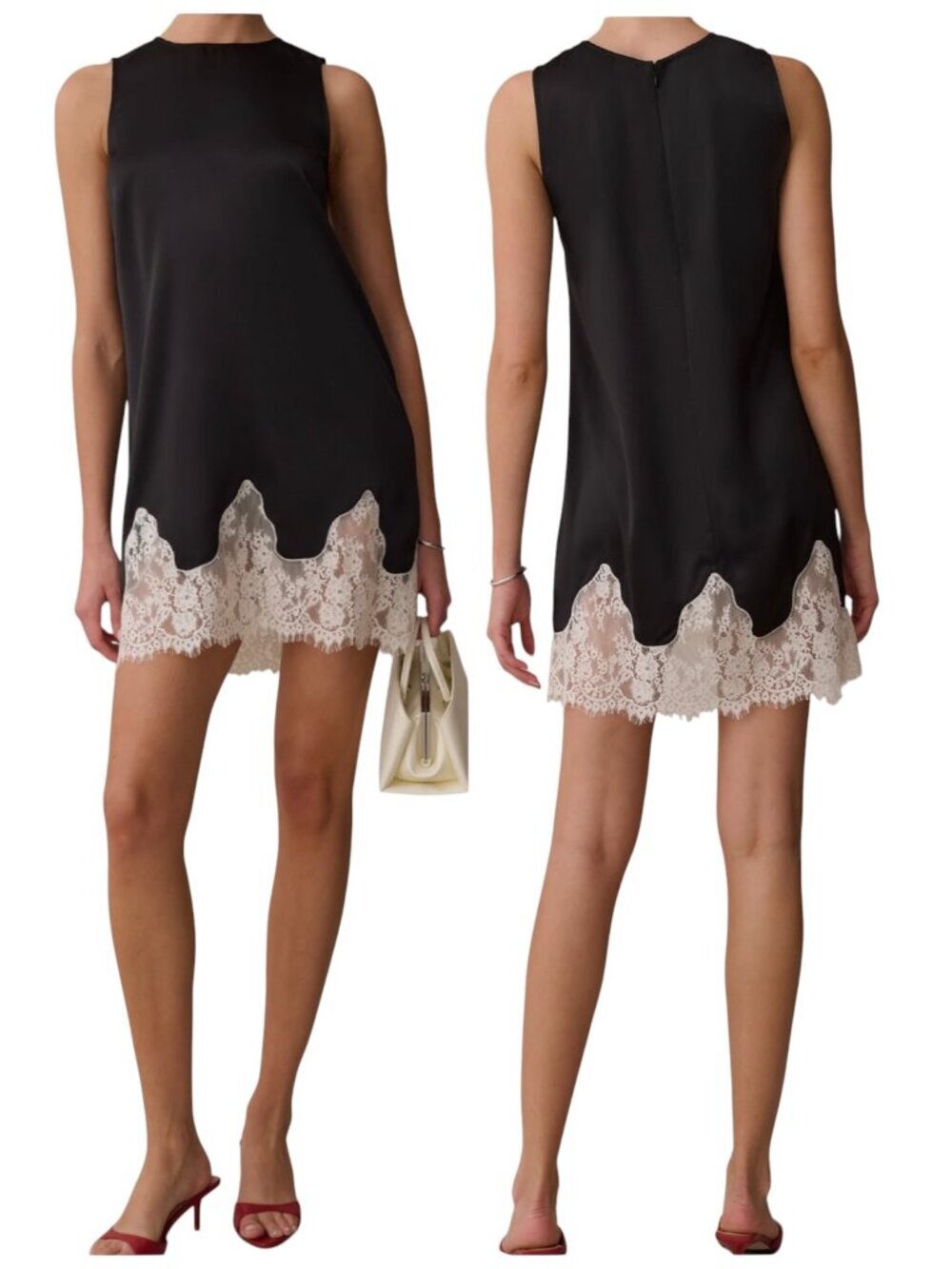 Kourt Yasmin Lace Hem Shift Dress Black Ivory NWT XS